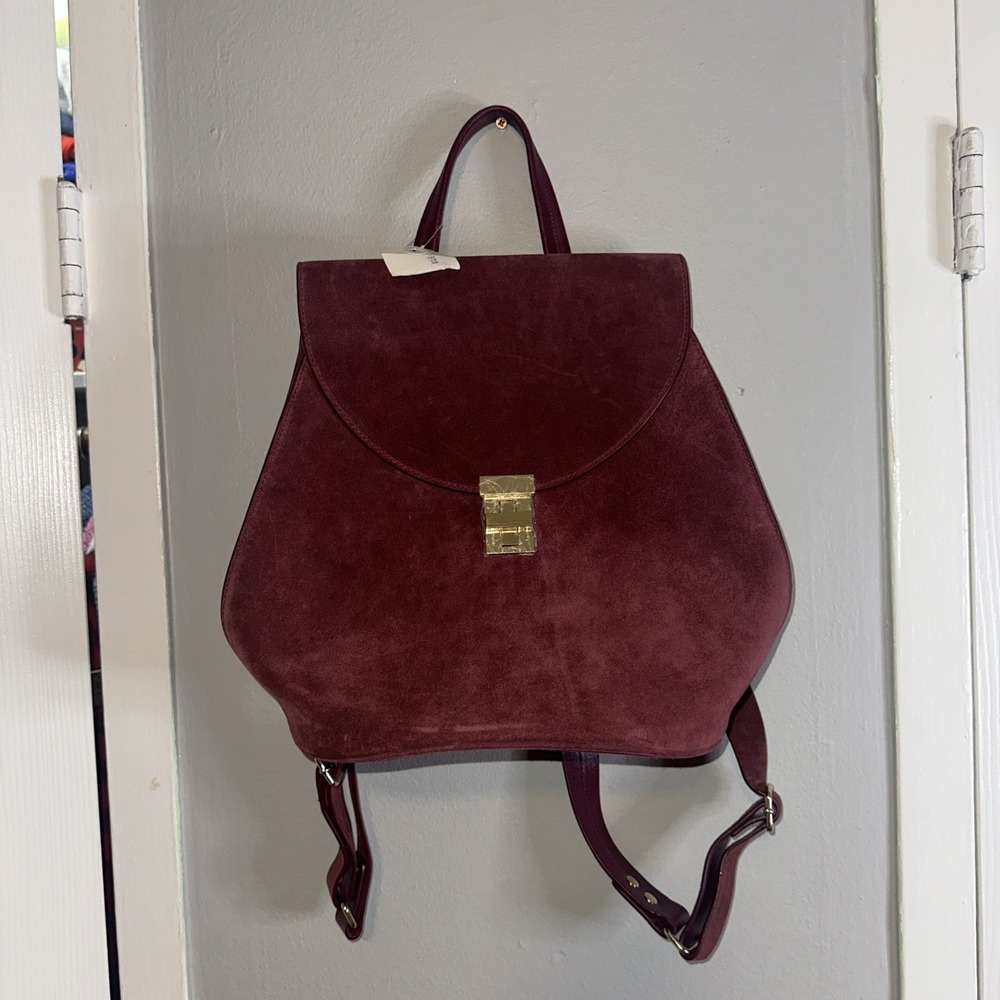 NEW Neely & Chloe Suede Leather gold Hardware Backpack Burgundy bag $175